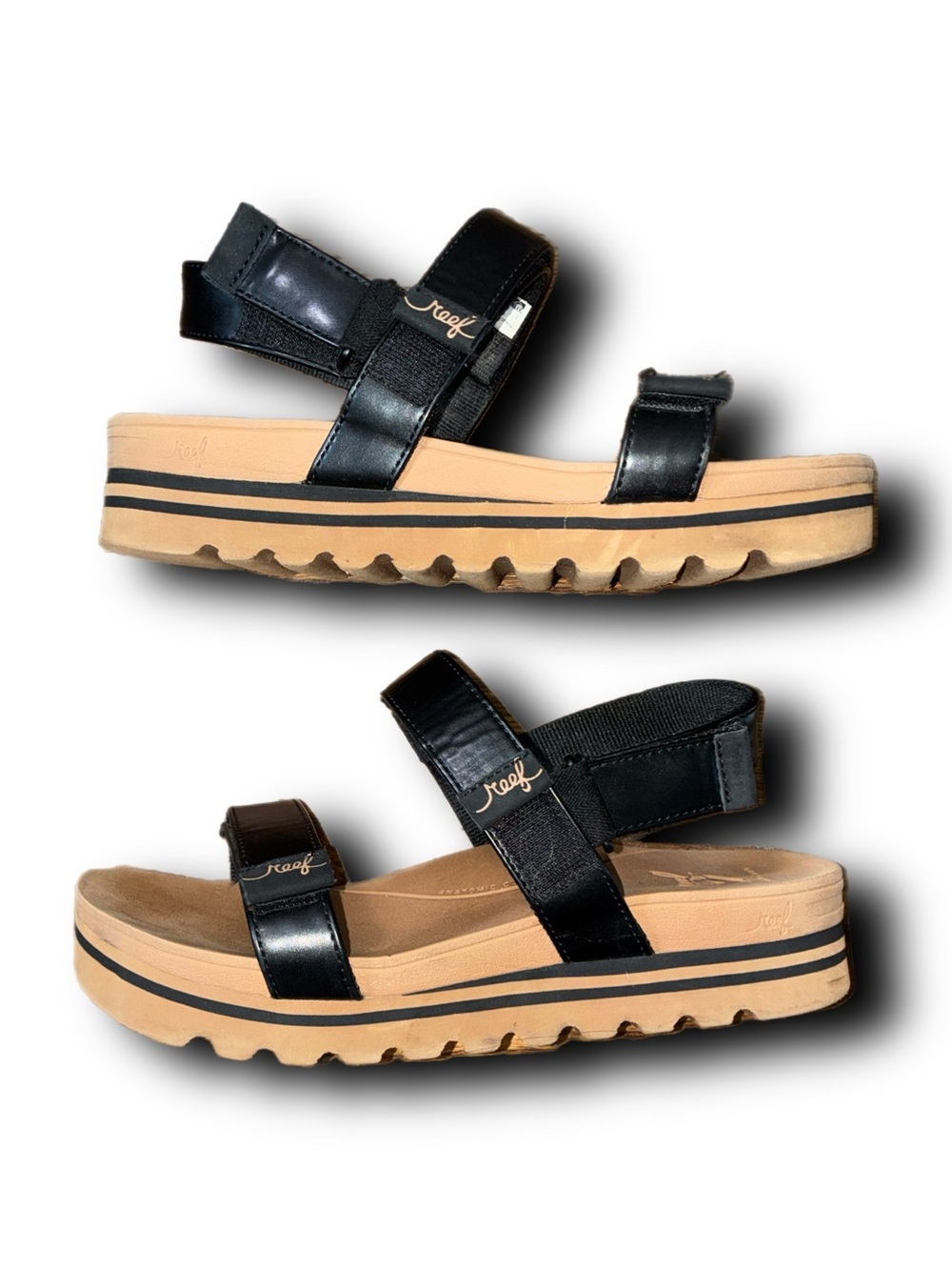 Reef Black and Tan Platform Slingback Sandals